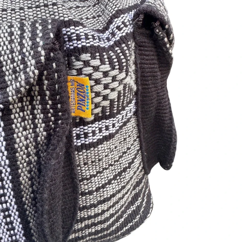 Artesanias‎ Pinzon Woven Backpack Black White Geometric Boho Hippie Rucksack
